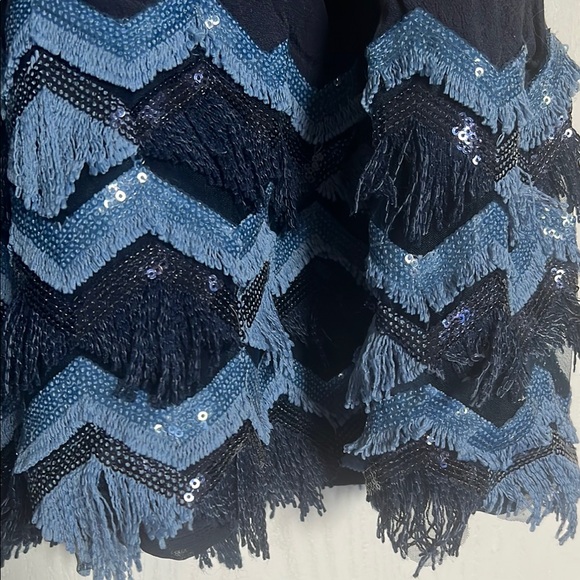 Anthropologie Maeve Festive Swing Elegant Navy Sequin Fringe Sleeveless Dress - Picture 7 of 11